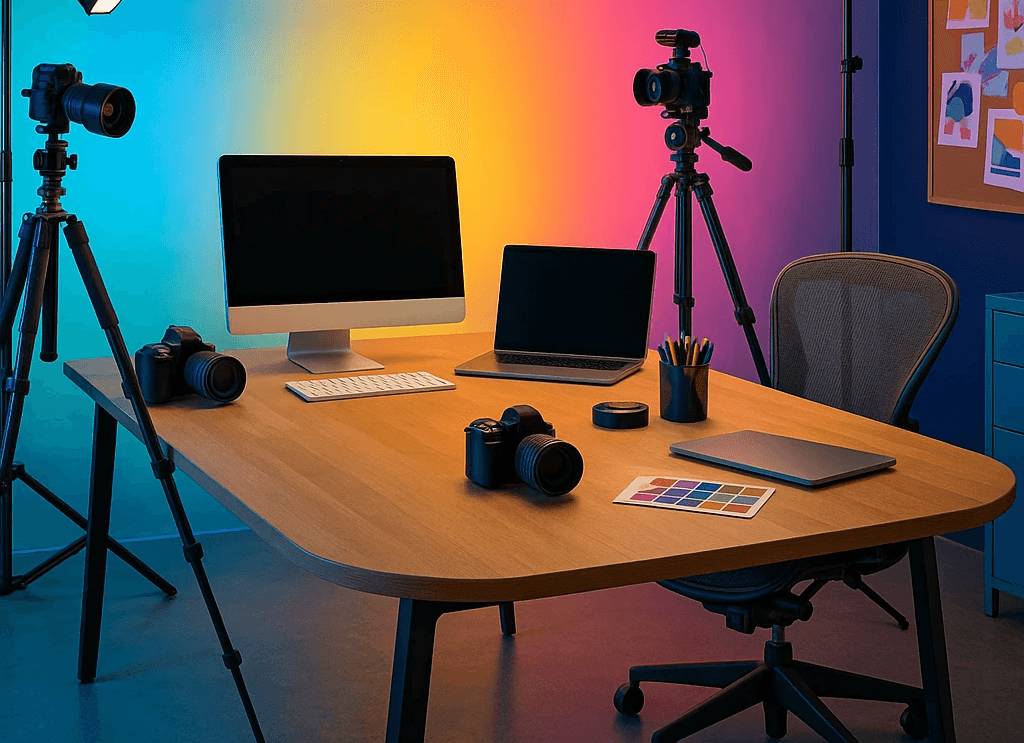 black and gray camera tripod